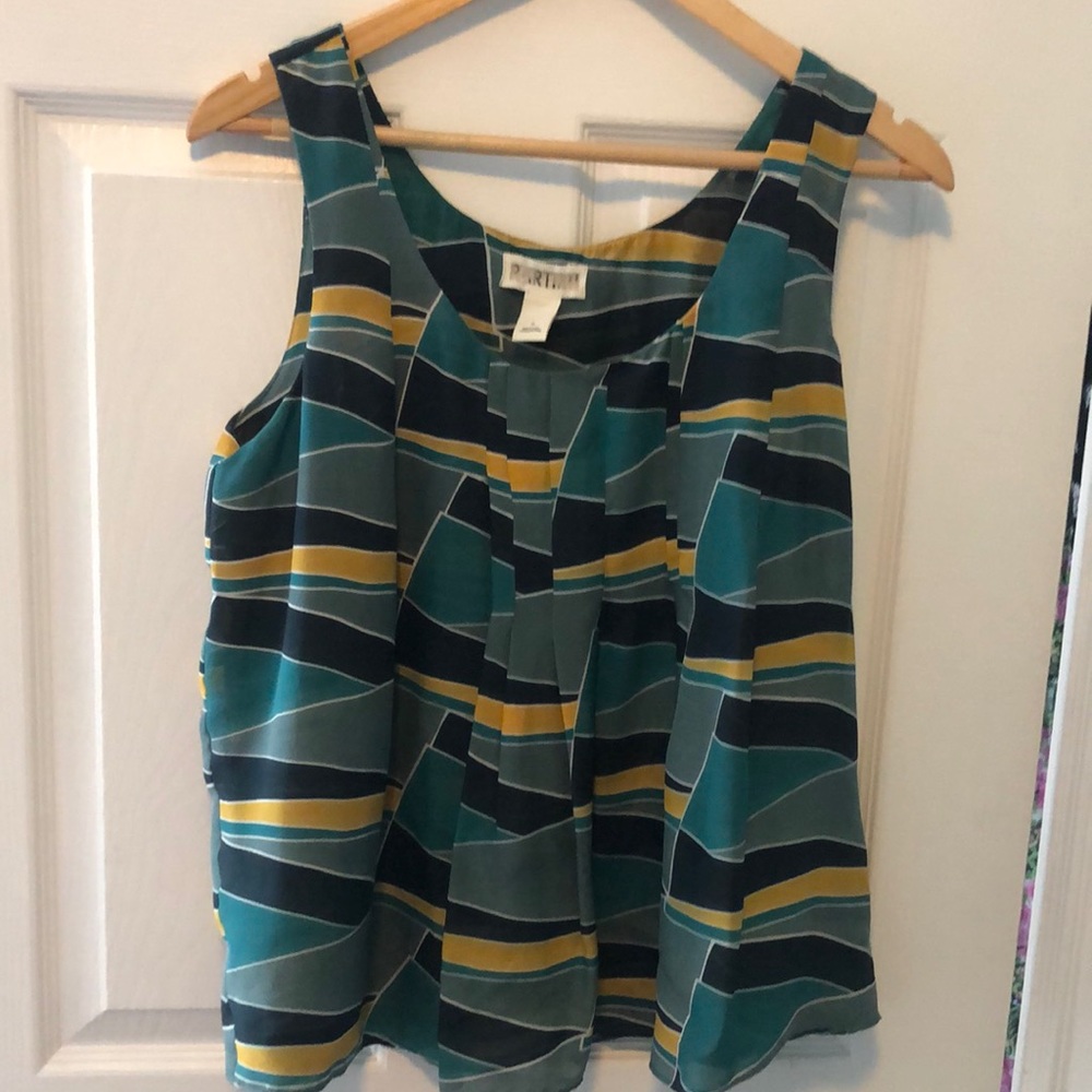 Anthropologie Floaty 100% Silk Tank Sz 10 Teal, Mustard Abstract Print